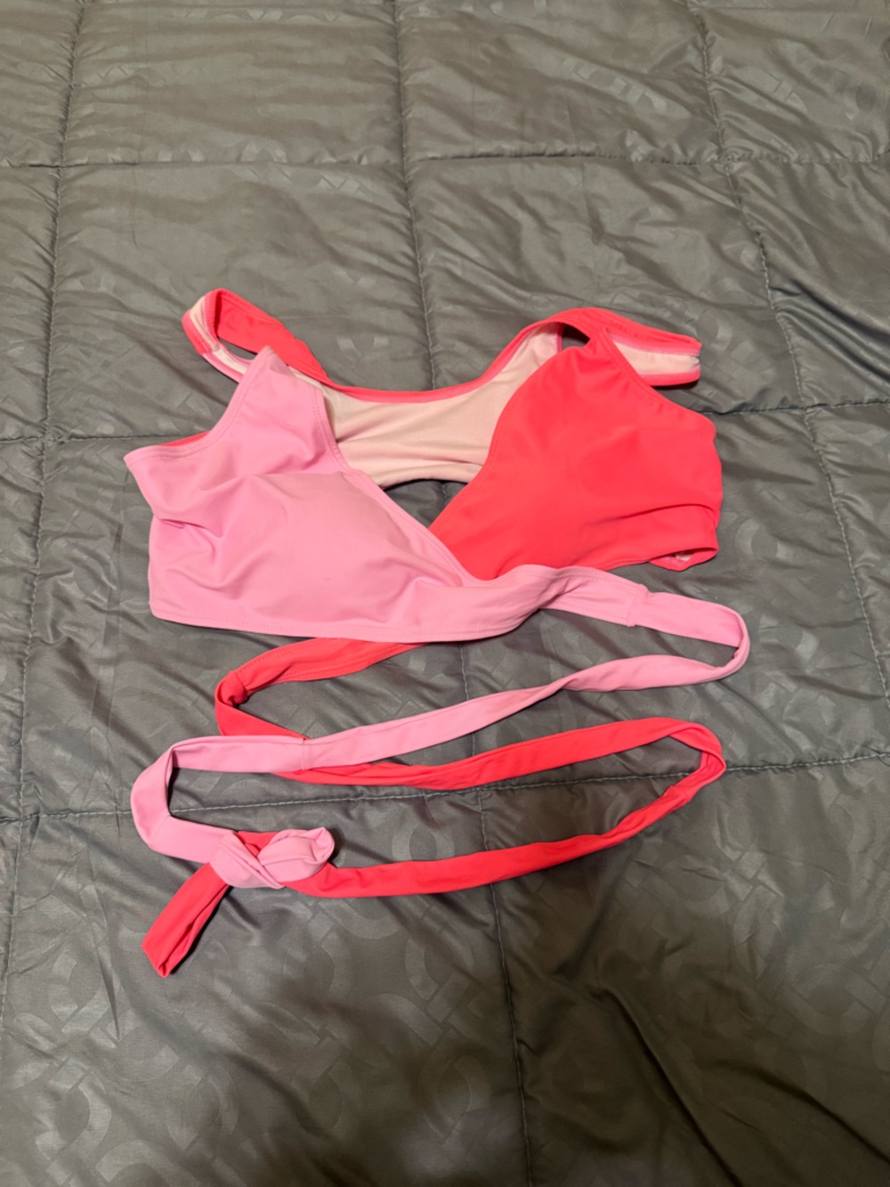 Colorblock Pink & Coral Wrap Bikini Top